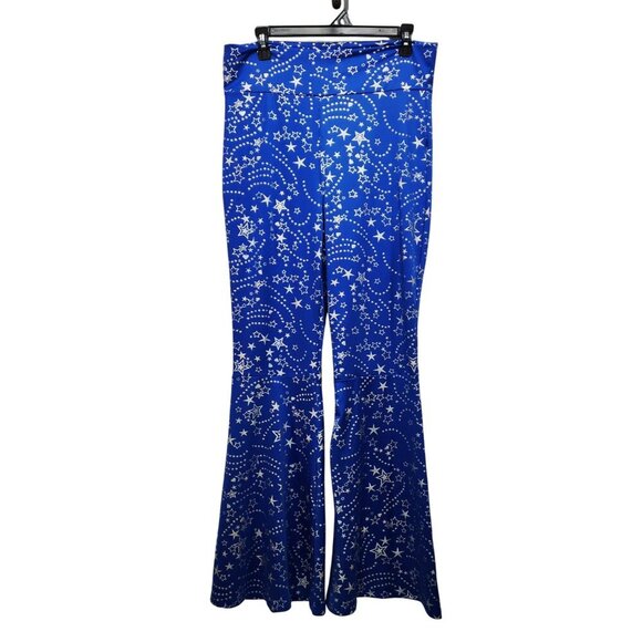 Womens Blue Star Pattern High-Waisted Flared Pants leggings Size L - Picture 8 of 9